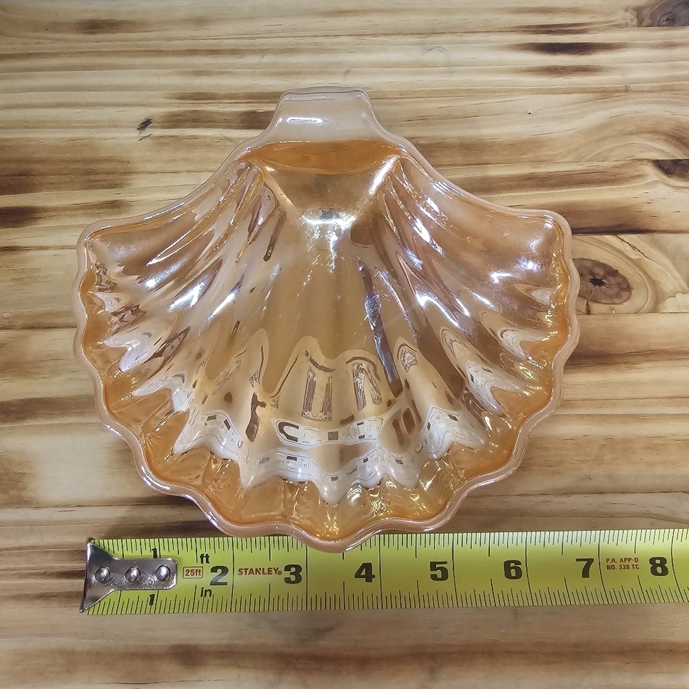 Vintage Anchor Hocking Fire King Carnival Glass Shell Trinket Dish